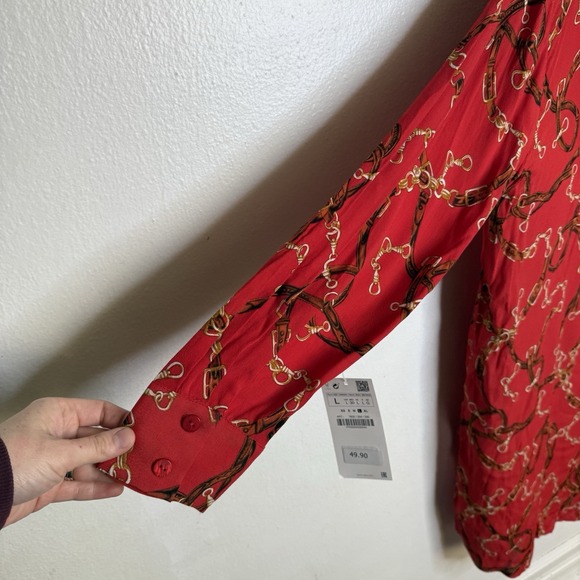 New Zara Red‎ Chain Equestrian Tunic Shirt Dress Women's Large - Picture 9 of 12